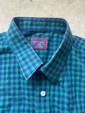 UNTUCKit Slim Fit Shirt Mens Large Blue Green Plaid Long Sleeve Button Down